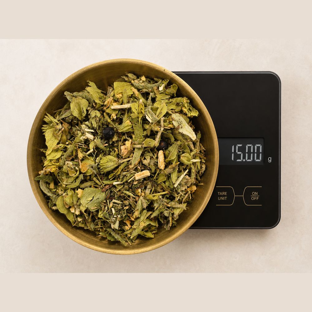 15 g Bergbitter auf einer Waage